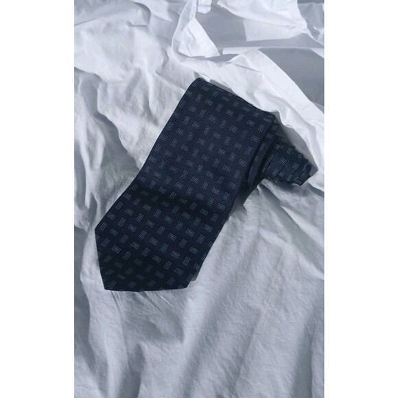 Polo Ralph Lauren Navy Blue Geometric Jacquard Made In USA Silk Men's Tie - Picture 1 of 5